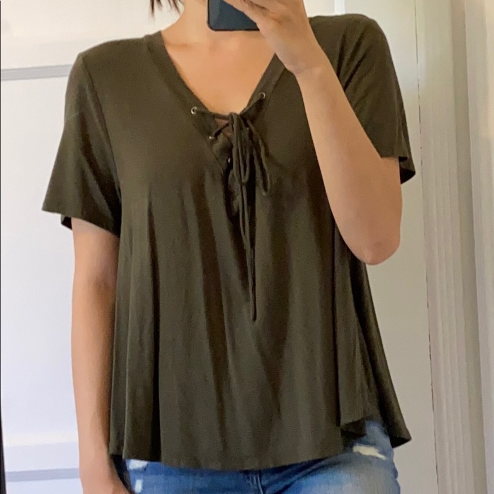 S/S Green Lace-Up Shirt